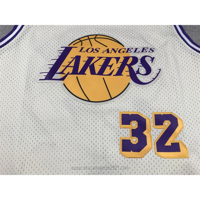 Camiseta Los Angeles Lakers Magic Johnson #32 Mitchell & Ness Chainstitch Crema